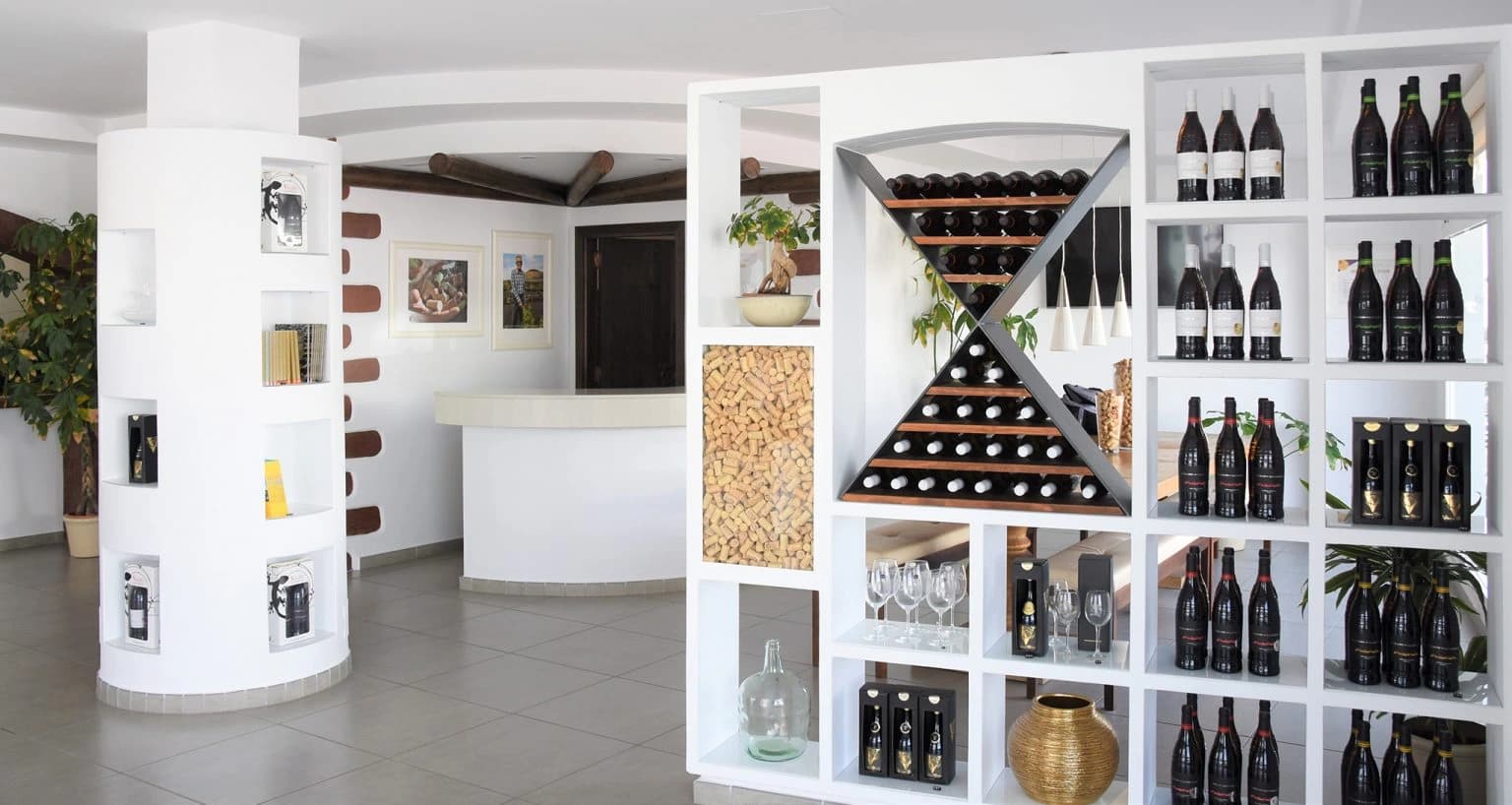 Modern Bodega Vulcano winery with urban setting and volcanic landscape views